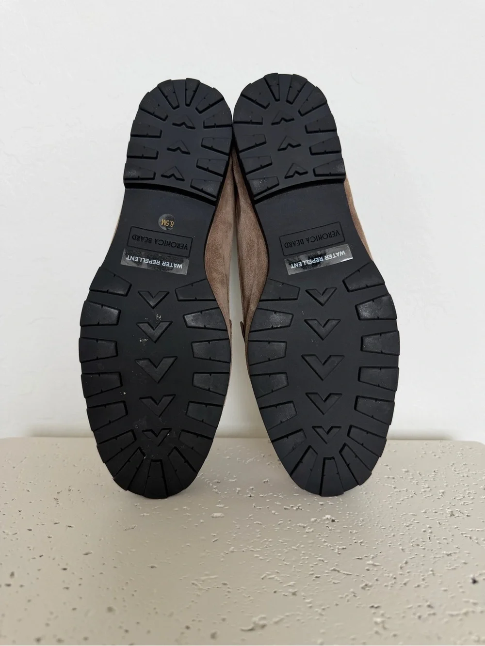 Veronica Beard Beige Suede Penny Lug-Sole Loafers